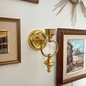 Vintage Brass Ring Candle Holder Wall Sconce - Hollywood Regency Decor